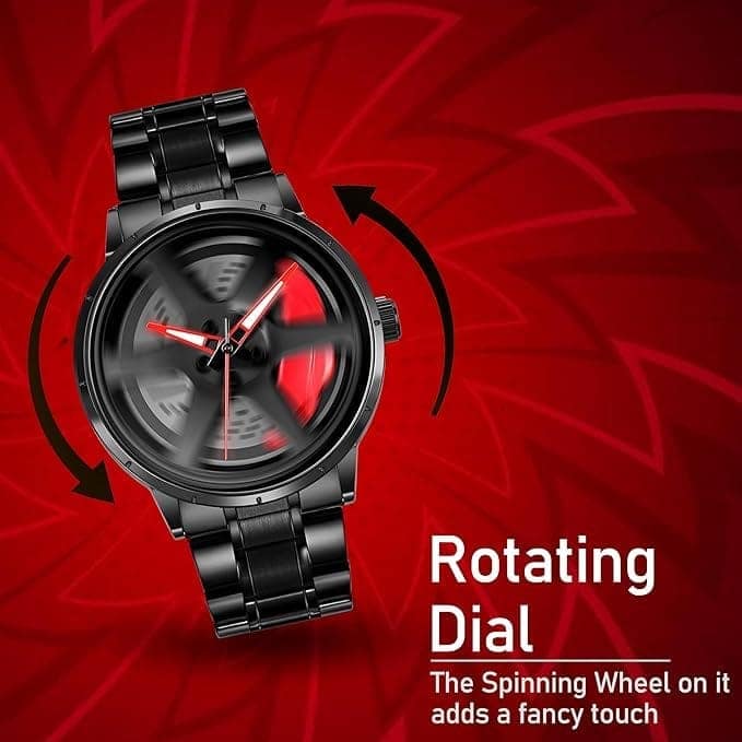 Men's Car Wheel Watch with Spinning Car Rim Hub Design|| Analog Stainless Steel || Quartz Movement|| Water Resistant, Scratch Resistant view 5