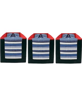 SH. NASIMA Foldable Non Woven Shirt Stacker Wardrobe Organizer With Side Handle (Pack of 3 Black Red)