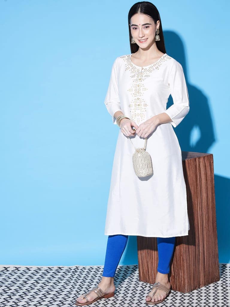 SOFT COLORS Women's Skinny Fit Ethnic Wear Ankle Length Leggings (Royal Blue) view 7