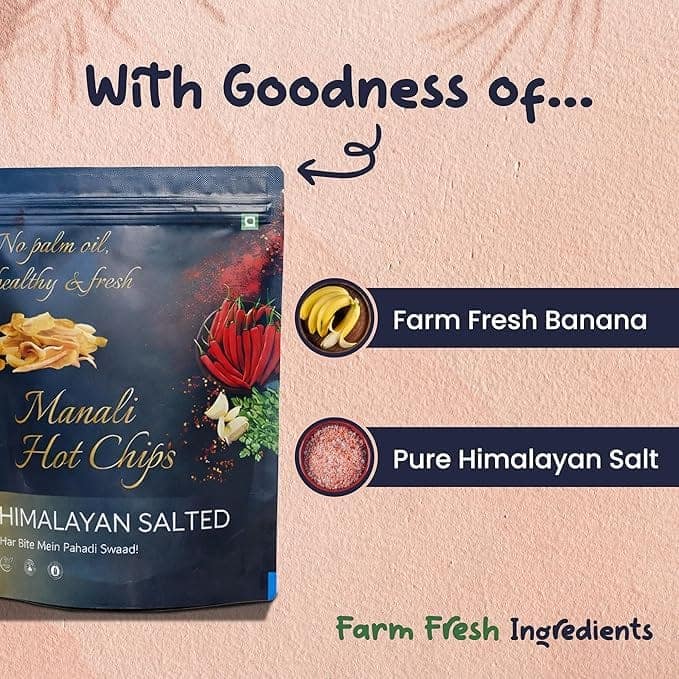 Manali Hot Chips Organic Himalayan Salted Banana Flavor 55g | Farm Fresh Thin & Crunchy Crispy Snack | No Palm Oil(Pack of 2) view 3