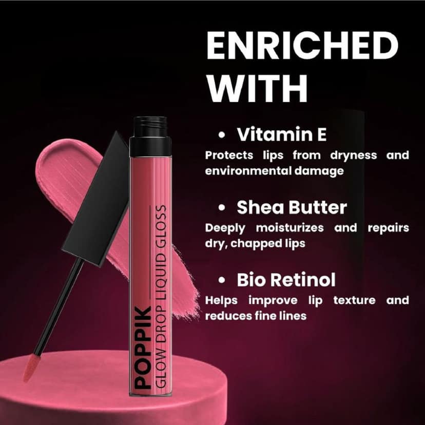 POPPIK Liquid Gloss Lipstick for Women | High Shine, Non Sticky, Moisturizing Lip Color | Smooth Glossy Finish | Party & Everyday Wear Lip Gloss, Ideal for Wedding, Casual Outings, Gifting, 2ML view 3