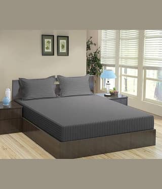 Neekshaa Satin Stripe Solid Fitted Fitted bedsheet with 2 Pillow Covers ( Double Bed ) - White