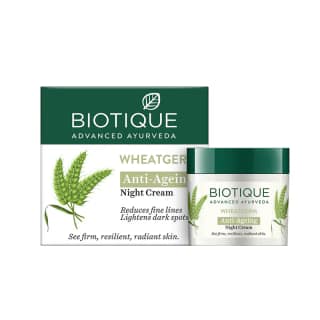 Biotique Anti-Ageing Night Cream - Wheat Germ, Reduce Fine Lines, Lightening Dark Spots, 50 G Carton