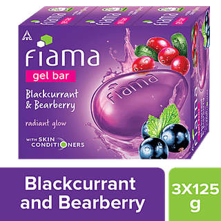 Fiama Blackcurrant & Bearberry Gel Bar - Radiant Glow, With Skin Conditioners, 125 g (Pack of 3)