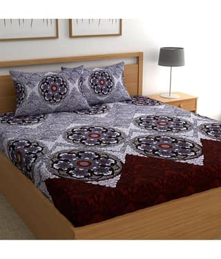 CG HOMES Microfibre Abstract Fitted Fitted bedsheet with 2 Pillow Covers ( Double Bed ) - Gray