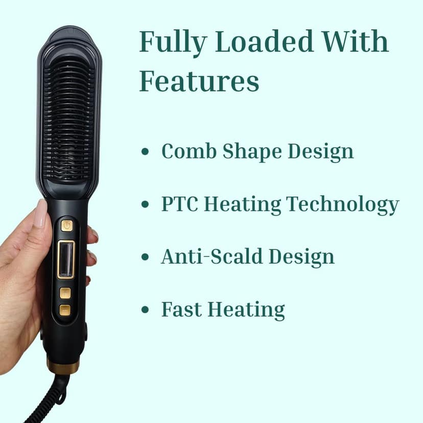 Ktein Hair Straightener Comb Brush for Women | Dual Ceramic Plates + Anti-Scald Design | PTC Fast Heating | Adjustable Temperature 180°F to 450°F | Professional Hair Styling Tool view 2