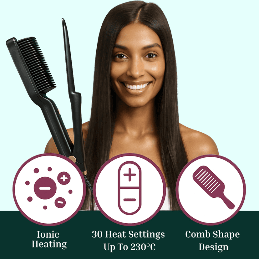 Ktein Hair Straightener Comb Brush for Women | Dual Ceramic Plates + Anti-Scald Design | PTC Fast Heating | Adjustable Temperature 180°F to 450°F | Professional Hair Styling Tool view 4