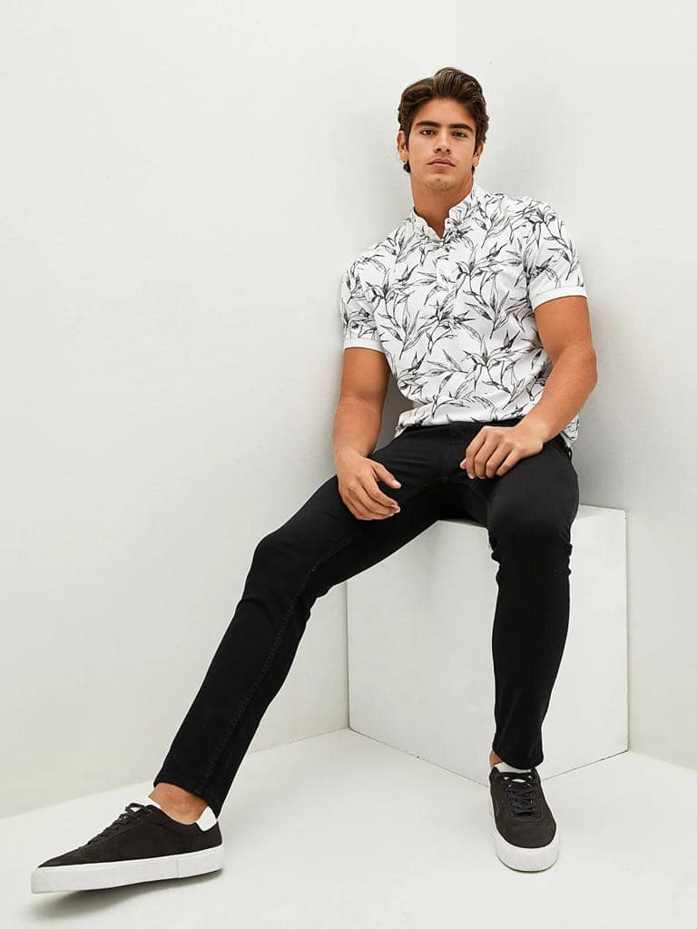 Cotton Printed F/S Shirt (black and white)