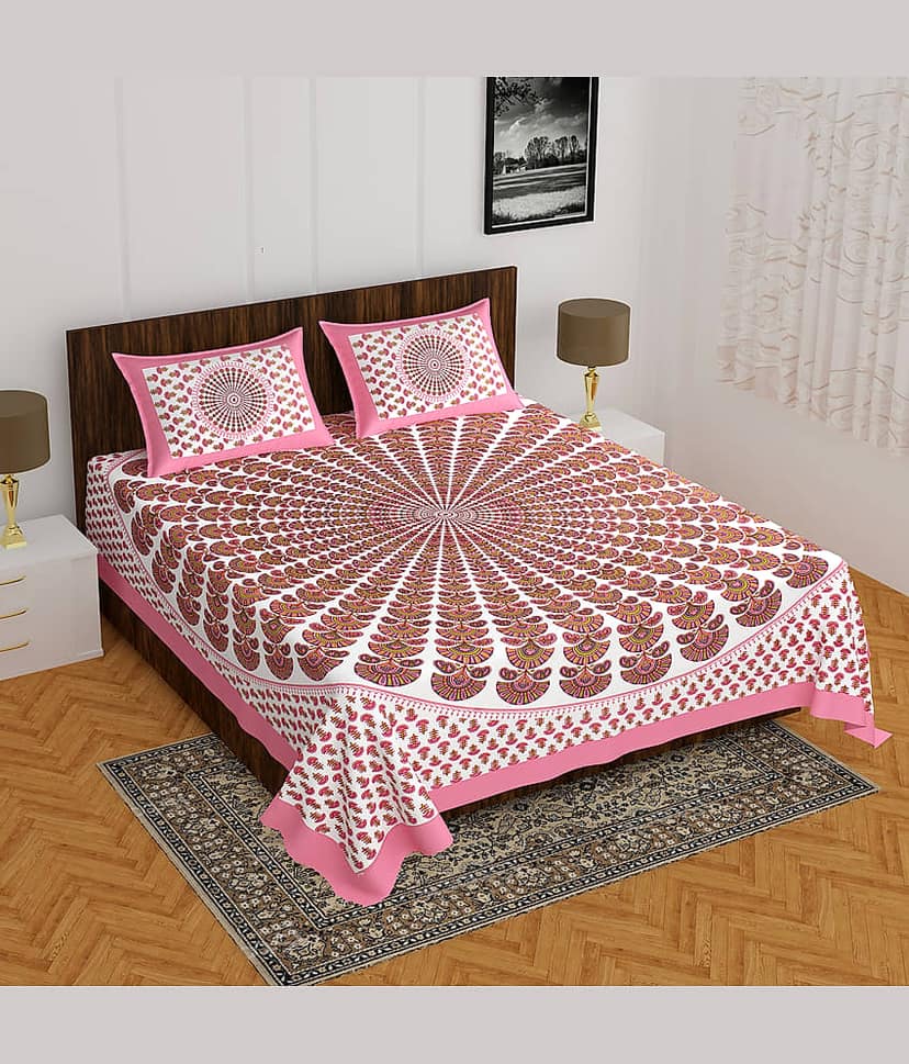 Cosito Cotton 1 Double Bedsheet with 2 Pillow Covers ( Multicolor )