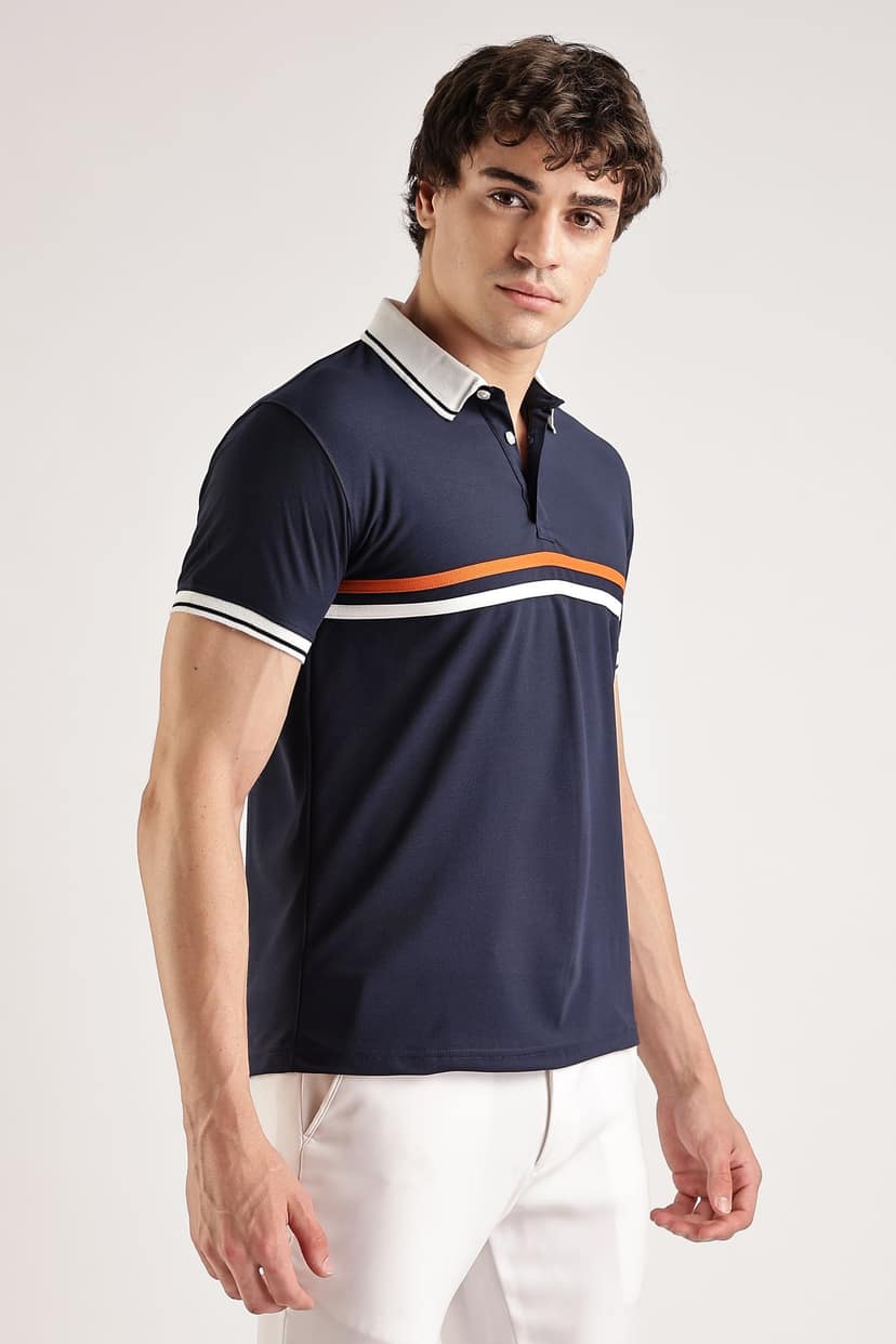 Polyester Navy Striped Polo view 5