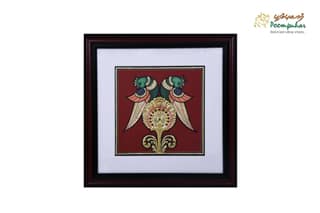 Poompuhar Peacock Tanjore Painting (Gold Foil Work, 12x12 inch), Multicolour )