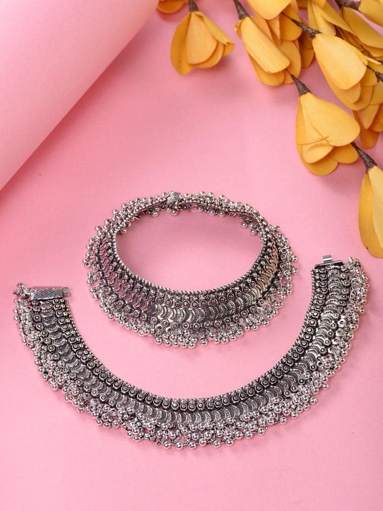 Set Of 2 Oxidised Silver Plated Payal Anklet view 2