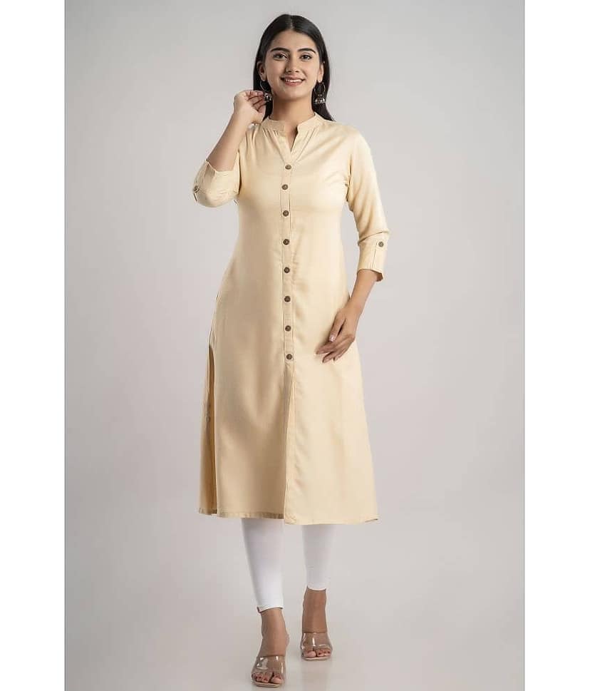 MAUKA - Cream Rayon Women's Front Slit Kurti ( Pack of 1 )