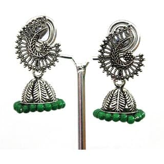 S L GOLD 1 Gram Micro Plated oxidized Silver Green Beads Earring E9