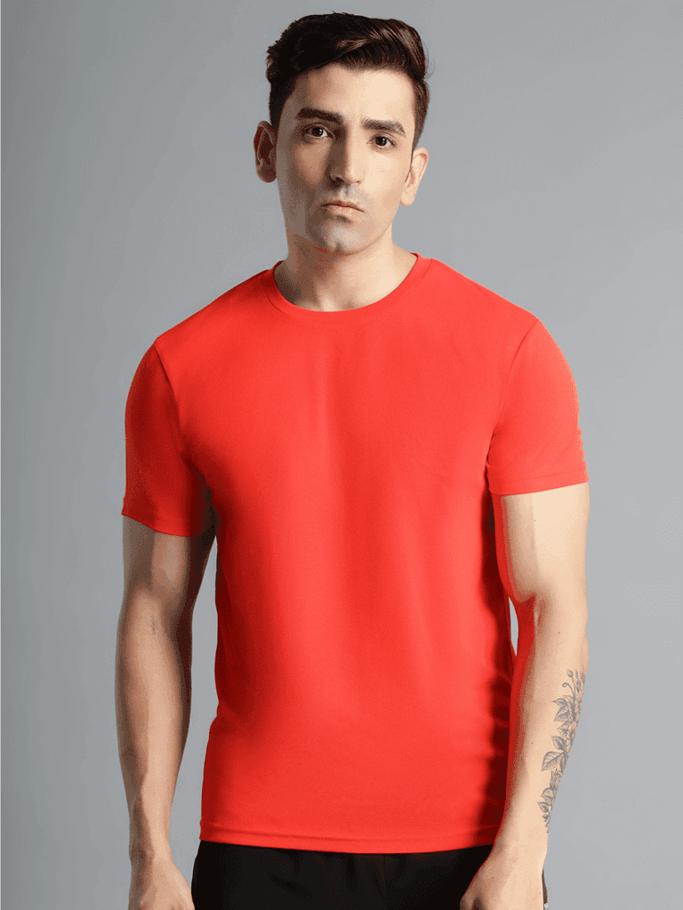 Budoc Round Neck Half Sleeve Solid Regular fit Polyester T-shirt for Men Comfortable Breathable Fabric Stretchable for Everyday Use Ideal for Yoga Training Gym Running or Performance