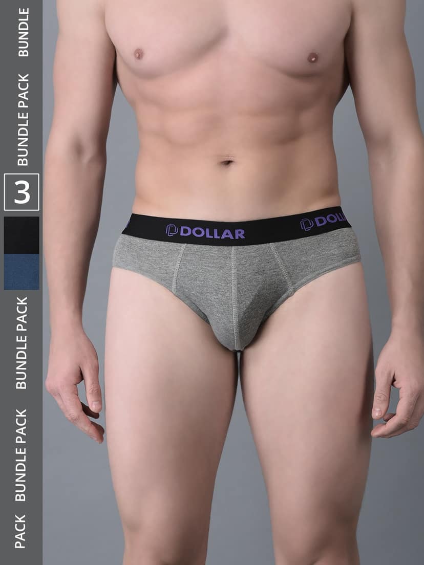 Men's Assorted Pack of 3 Cotton Superior Snug Fit Solid Brief
