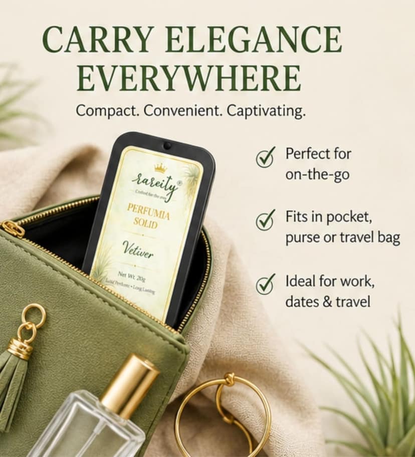 Rareity Solid Perfume – Vetiver Fragrance | Fresh Woody Long Lasting Balm Perfume | Pocket Perfume | Alcohol-Free | 20g| Travel-Friendly view 3