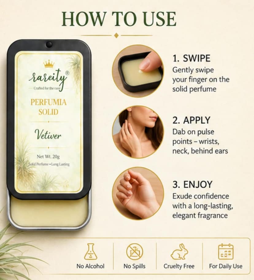 Rareity Solid Perfume – Vetiver Fragrance | Fresh Woody Long Lasting Balm Perfume | Pocket Perfume | Alcohol-Free | 20g| Travel-Friendly view 4