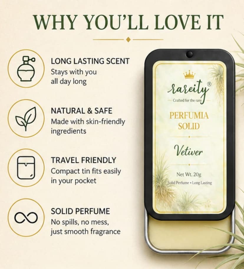 Rareity Solid Perfume – Vetiver Fragrance | Fresh Woody Long Lasting Balm Perfume | Pocket Perfume | Alcohol-Free | 20g| Travel-Friendly view 5