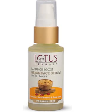 Lotus Herbals Radiance Boost Ubtan Face Serum Spf 20, Turmeric, Sandalwood And Rose Water , 30Ml