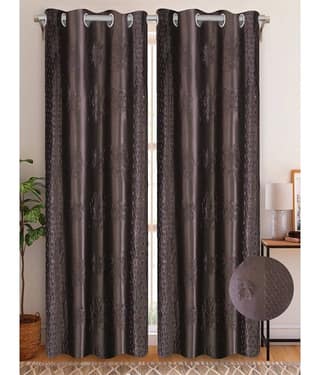 Home Candy Set of 2 Door Semi-Transparent Eyelet Polyester Brown Curtains ( 213 x 120 cm )