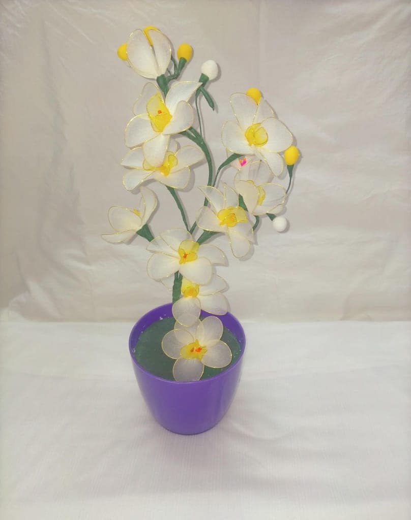 White Orchids Artificial Flower with Pot view 2