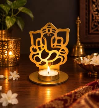 eCraftIndia Golden Metal Lord Ganesha Shadow Tea Light Candle Holder | Ganesh Chaturthi Diwali Decoration Items for Home Decor | Tea Light Candle Holder Gift for Diwali, Housewarming
