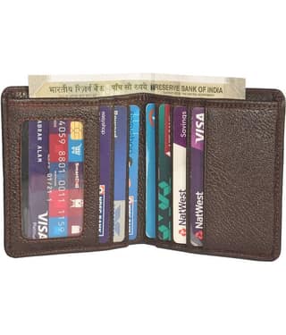 DUO DUFFEL Slim Faux Brown Leather Cash Card Holder