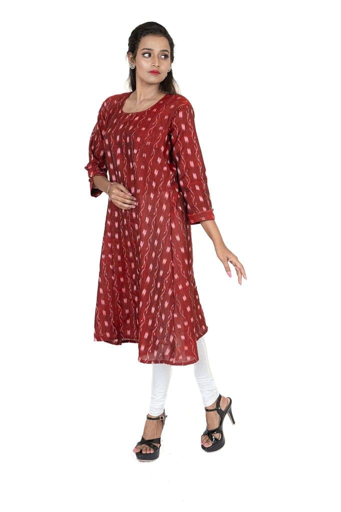 GHL GUENDICHA HAAT Sambalpuri Certified Handloom Women's Pure Cotton Round Neck Long Kurta view 3