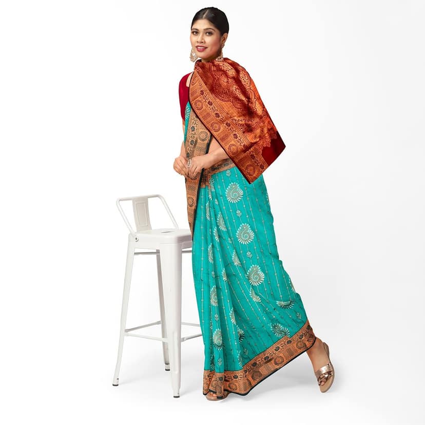 Tiffany Blue Color Attractive Mango Butta Saree with Unstitched Blouse view 2