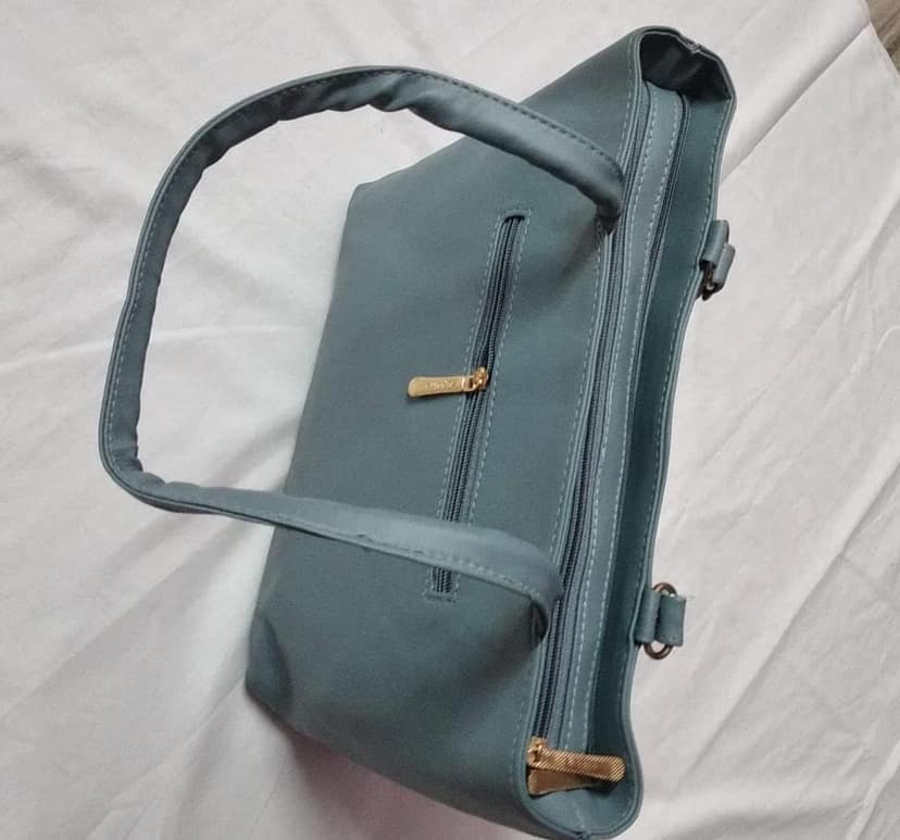 Women's Solid Color Faux Leather Tote Bag with Top Handle and Zipper Closure view 2