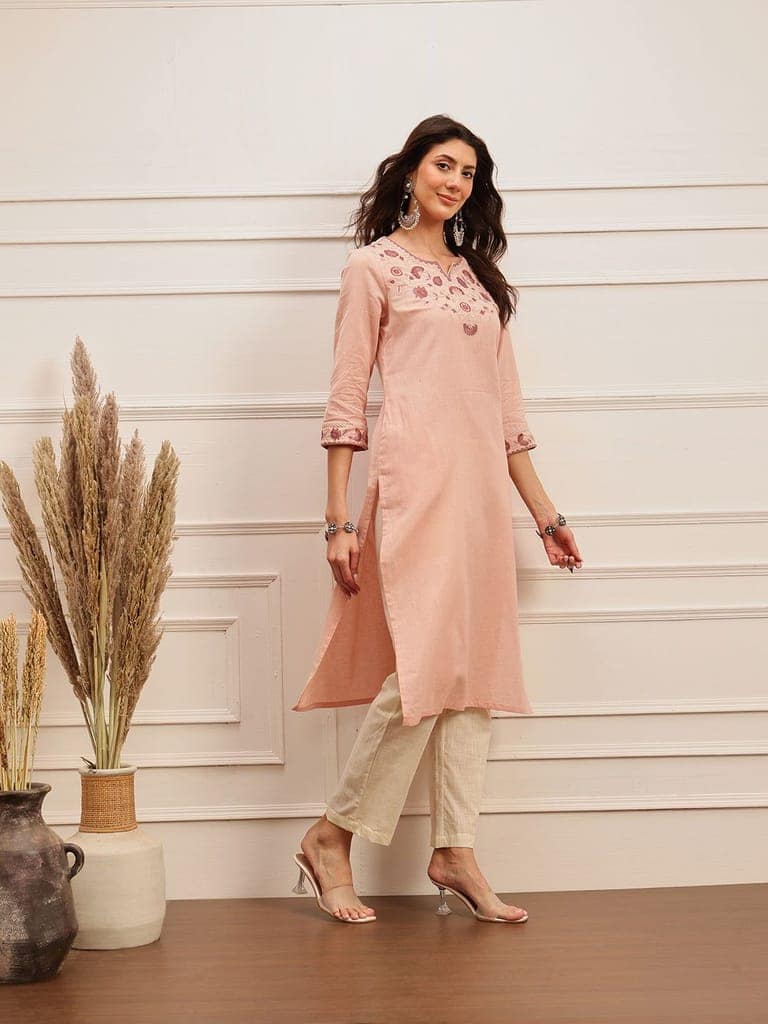 Blush Bloom Embroidered Kurta view 7