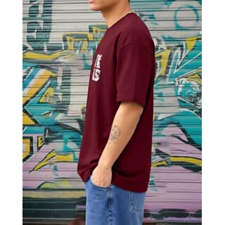 Ausk Mens Maroon Printed Cotton Blend Round Neck Oversized T-Shirt view 2