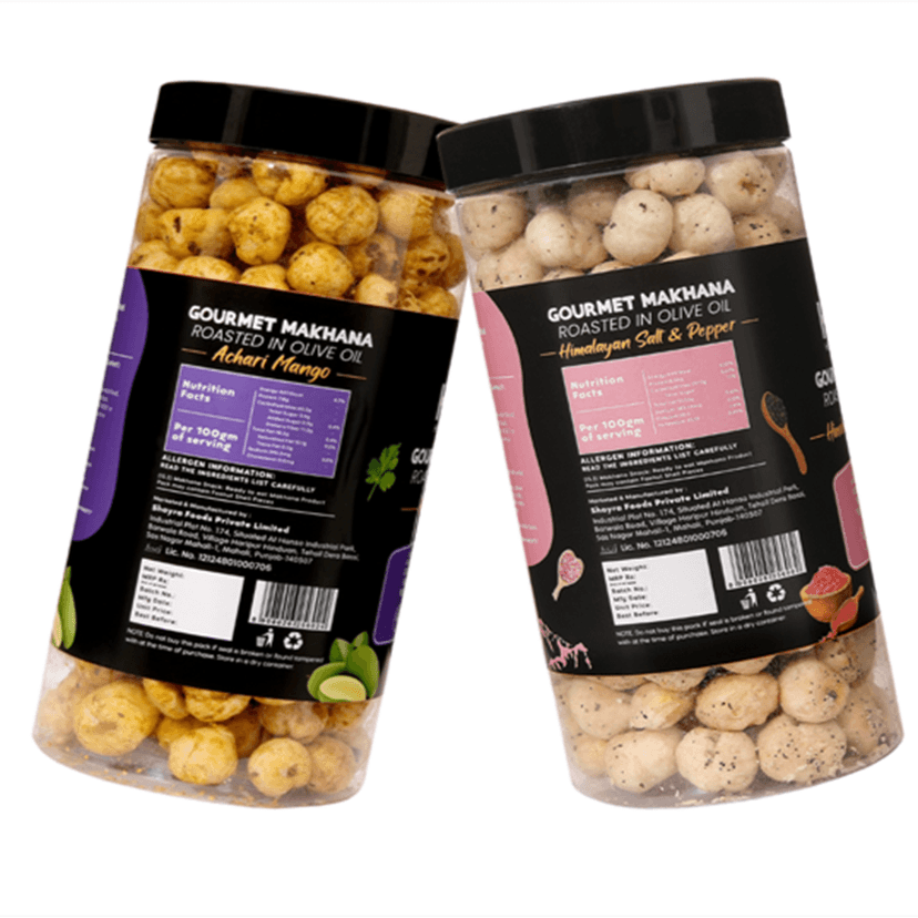 GOURMET MAKHANA Roasted in Olive Oil | Flavors Achari Mango & Himalayan Salt and Pepper | Combo Of 2, 65g Each. - 130 gm view 3