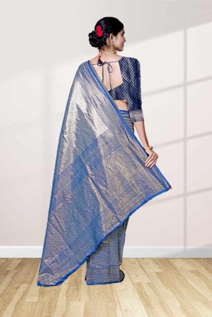 Blue Dharmavaram Tissue Silk Saree view 2