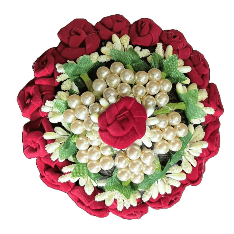 Red Rose Gajra with Pearls for Women
