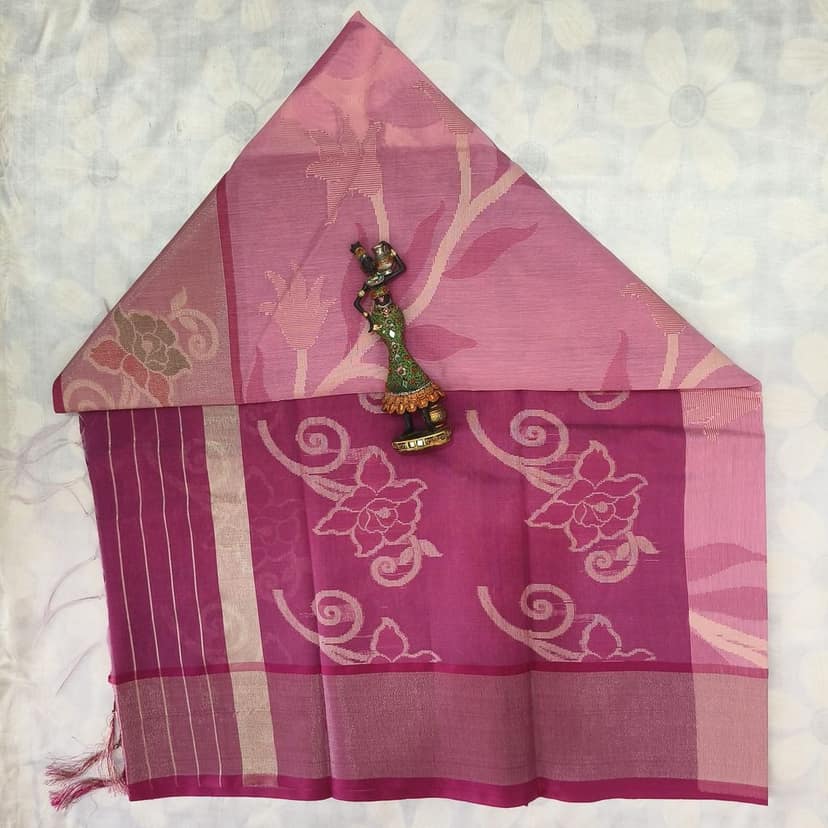 Poochampally Cotton Saree With Blouse - Pink view 4