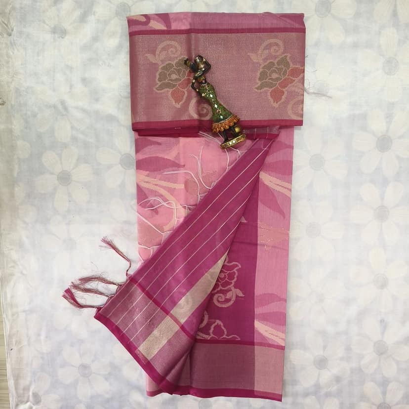 Poochampally Cotton Saree With Blouse - Pink view 5