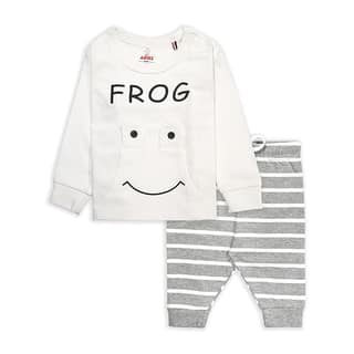 White and Grey Frog Graphic Tee and Pants Set for Babies