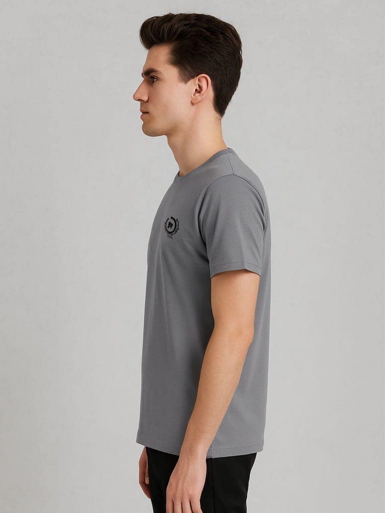 Cotton Steel Grey Plain Round neck T-Shirt