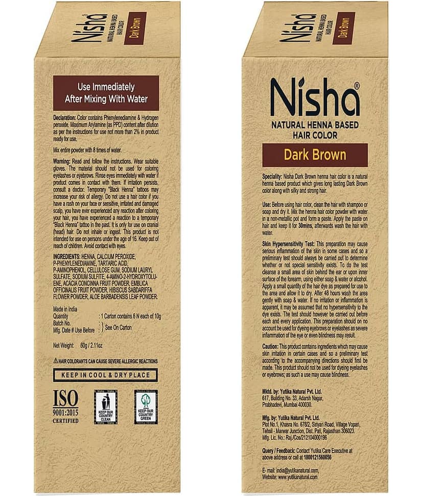 Nisha Henna Based Hair Color Dark Brown 60g, Henna Powder Hair Color Dye Brown Hair Colour view 2