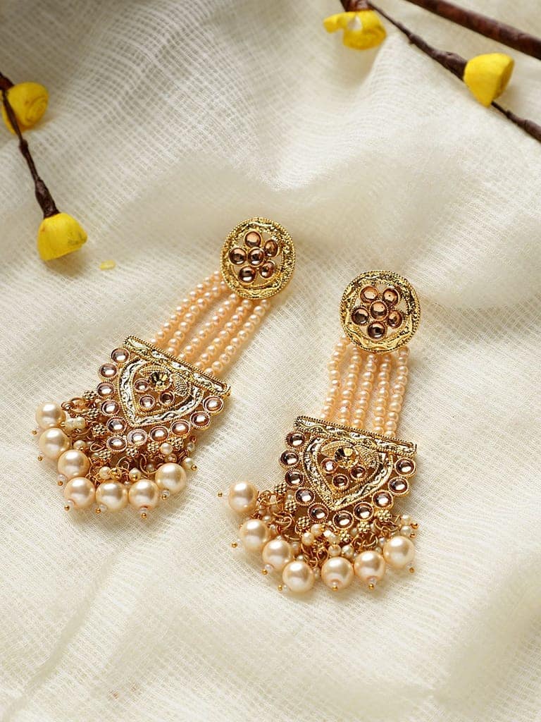 Cardianl Gold Plated Moti Brass Party Wear Earrings Set