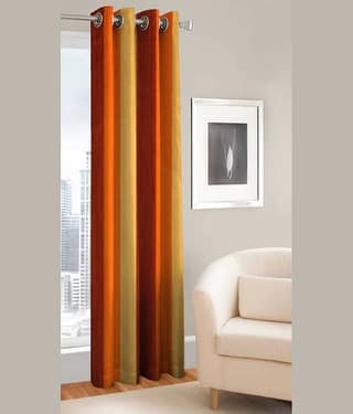 N2C Home Vertical Striped Semi-Transparent Eyelet Curtain 7 ft ( Pack of 1 ) - Orange