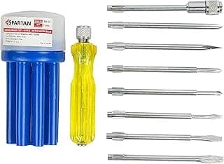 SPARTAN BS-02 8-in-1 Pc Screw Driver Kit With 3 Flat Blades, 3 Phillips Head, 1 Round Poker Bar, Extension Rod| Multi-purpose Tool Set Screwdriver Set (Multicolor)