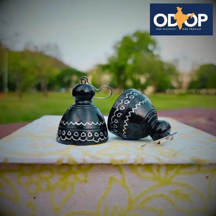 Nizamabad Black Pottery Craft Jhumki Earrings view 2