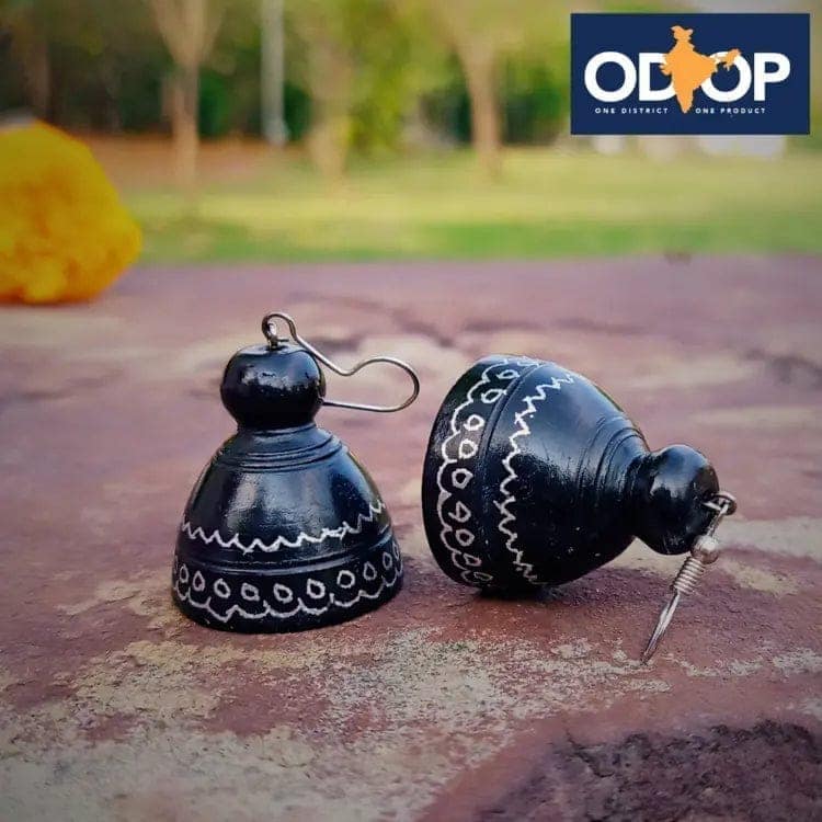 Nizamabad Black Pottery Craft Jhumki Earrings view 3