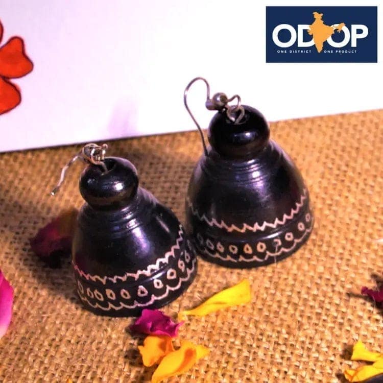 Nizamabad Black Pottery Craft Jhumki Earrings view 4