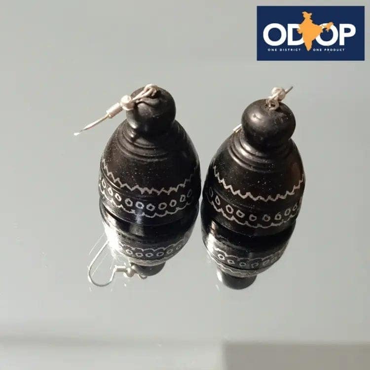Nizamabad Black Pottery Craft Jhumki Earrings view 5