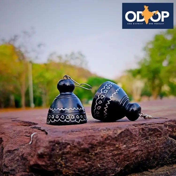 Nizamabad Black Pottery Craft Jhumki Earrings view 7
