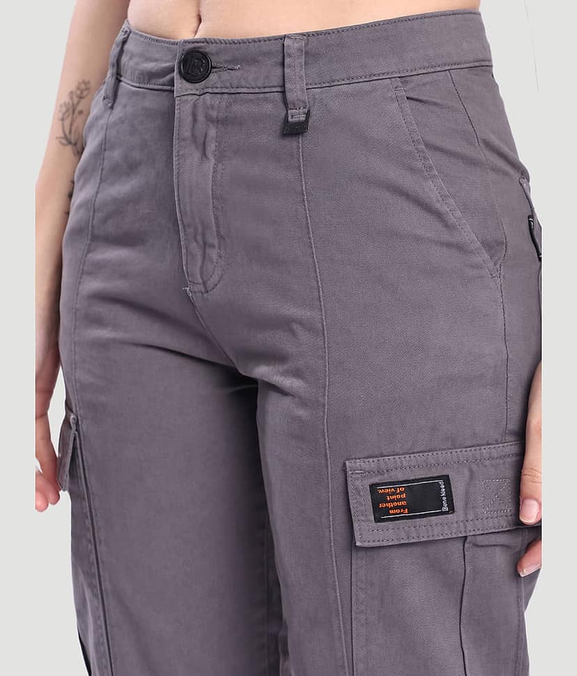 Bene Kleed Women Cotton Cargos Trousers ( Grey ) view 4